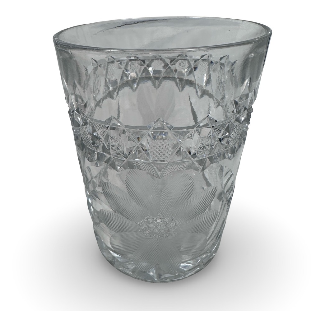 American Brilliant Cut Glass‎ Lowball Drinking Glass Antique Floral Starburst